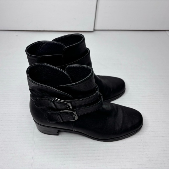 STUART WEITZMAN Strapduo Black Leather Moto Buckle Ankle Boots Size 7.5 - Picture 3 of 9